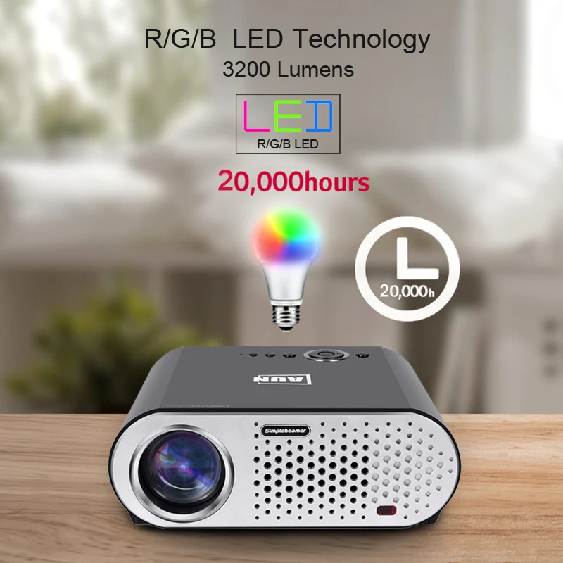 Проектор AUN T90. 3200 люмен 1280*768 пикселей (дополнительно Android проектор с Bluetooth wifi)