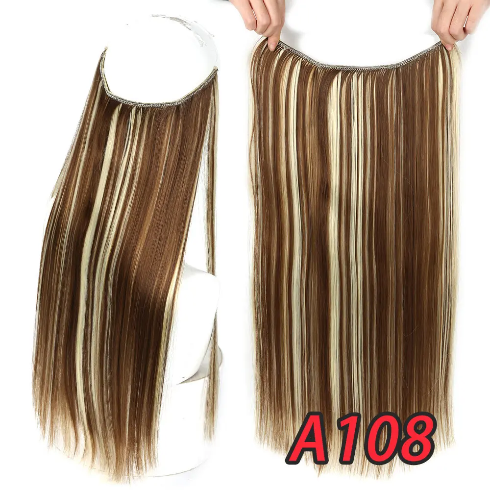 Pageup 20" Secret Fish Line Real Hair Extension One Piece Invisible Wire Wave Natural Blonde Synthetic Fake Hairpieces - Цвет: YX01-108