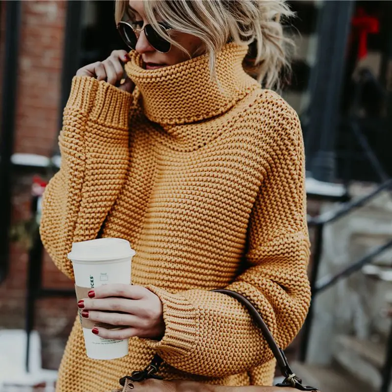 Autumn Winter Turtleneck Knitted Sweater 2019 Women Solid Casual Loose Long Sleeve Pullover Female Warm Knit Jumper | Женская одежда