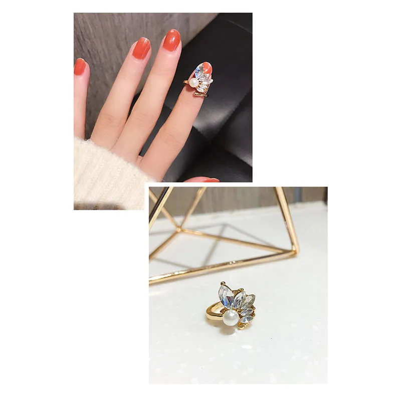 

2018 JINGYANG Nail Ring Korean Fashion Temperament Cat Pearl Rhinestone Armor Set Joint Ring Fingernail Decoration Ring Female