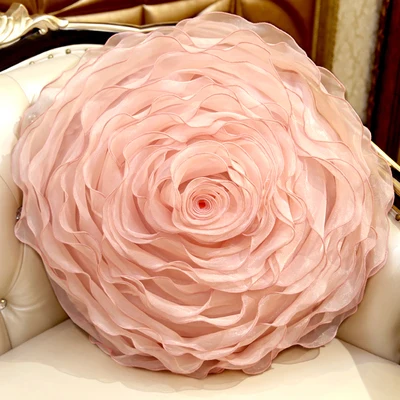 

40CM Round Organza Rosa Cushion cushion with filling Handmade disc-floret Pillow sofa bed home car room Dec wholesale FG598
