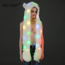 LED Light Faux Fur Animal Hat Scarf Gloves Mittens 3in1 Function Furry Hoodie Headwear with Paws Ears for Festival Party Cosplay LED Light Faux Fur Animal Hat Scarf Gloves Mittens 3in1 Function Furry Hoodie Headwear with Paws Ears for Festival Party Cosplay