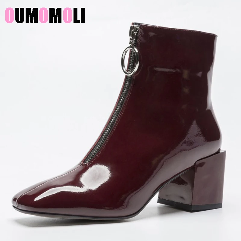 

2019 Autumn winter Elegant Cow Leather Ankle Chelsea Boots Zip Concise Square Toe Women Shoes Large Size 34-40 y406