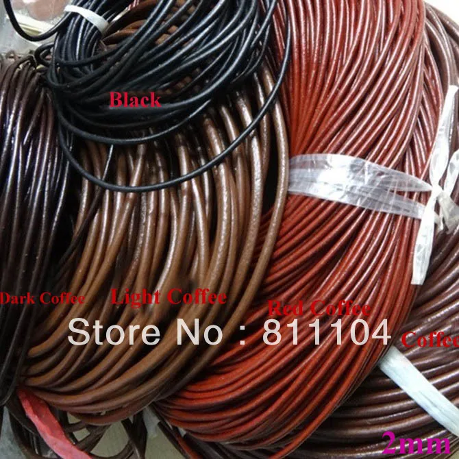 

New 2mm Round Genuine Real Leather Necklace Bracelet Ropes Cords Strings DIY Braided Key Rings Bracelet Strap Making Wholesale