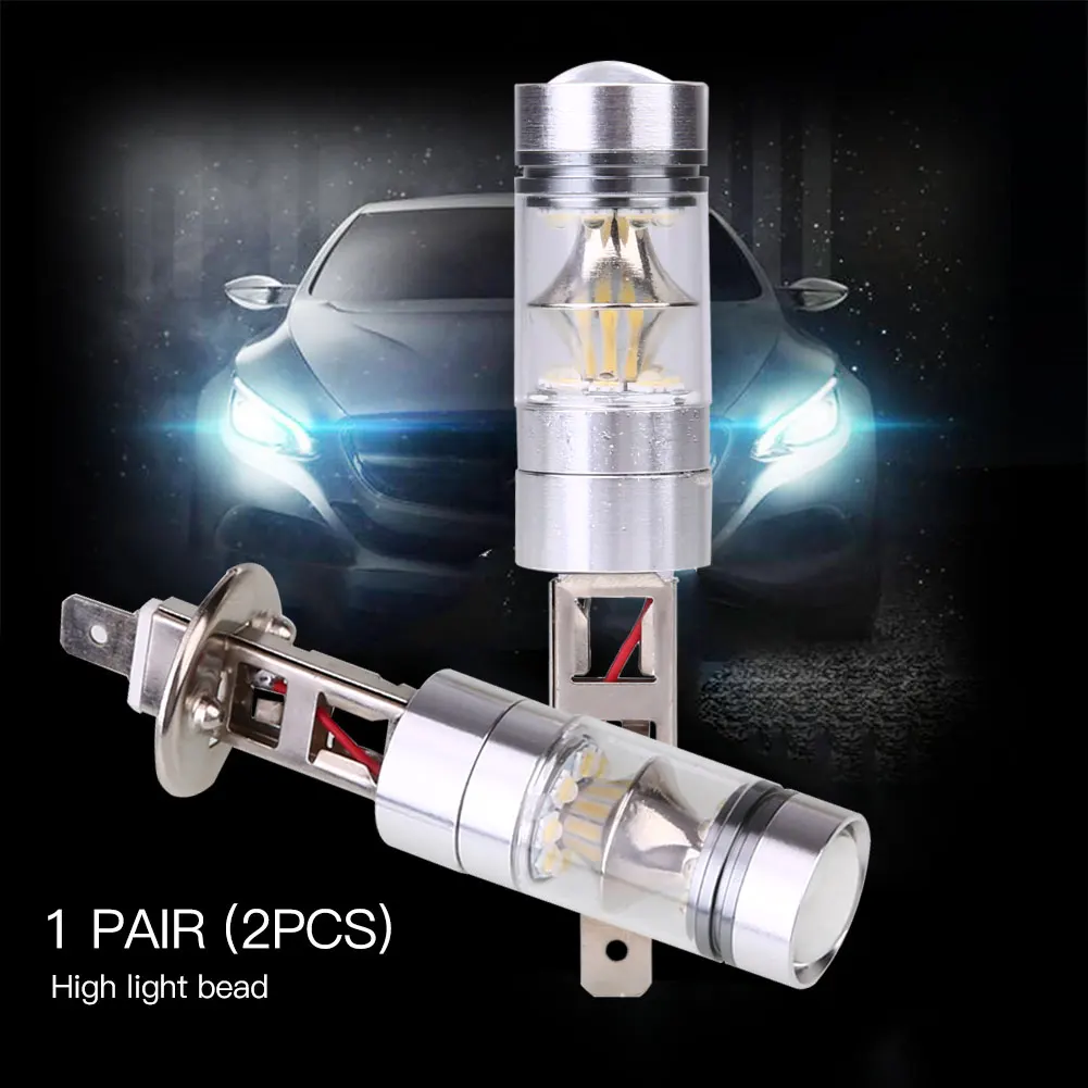2PCS H1 LED HID White Lamp 6500K 100W Driving Light Car Truck High