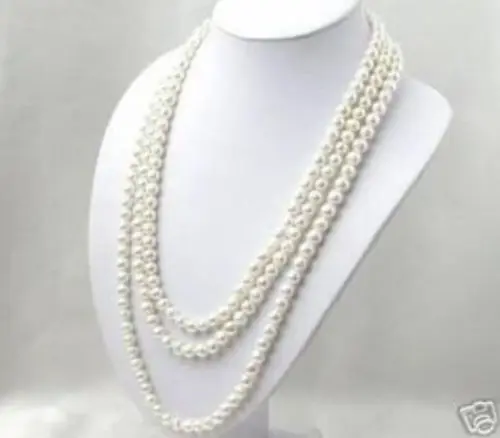 

>@@@@@ A>SUPER LONG 120 INCH 7-8MM WHITE AKOYA CULTURED PEARL NECKLACE a -Top quality free shipping