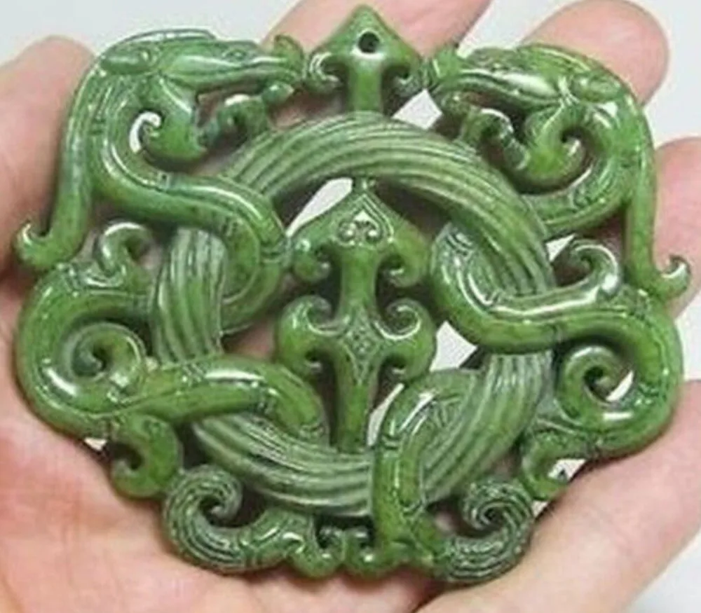 Старинная китайская ручная работа GREEN JADE резная подвеска с драконом Бесплатная