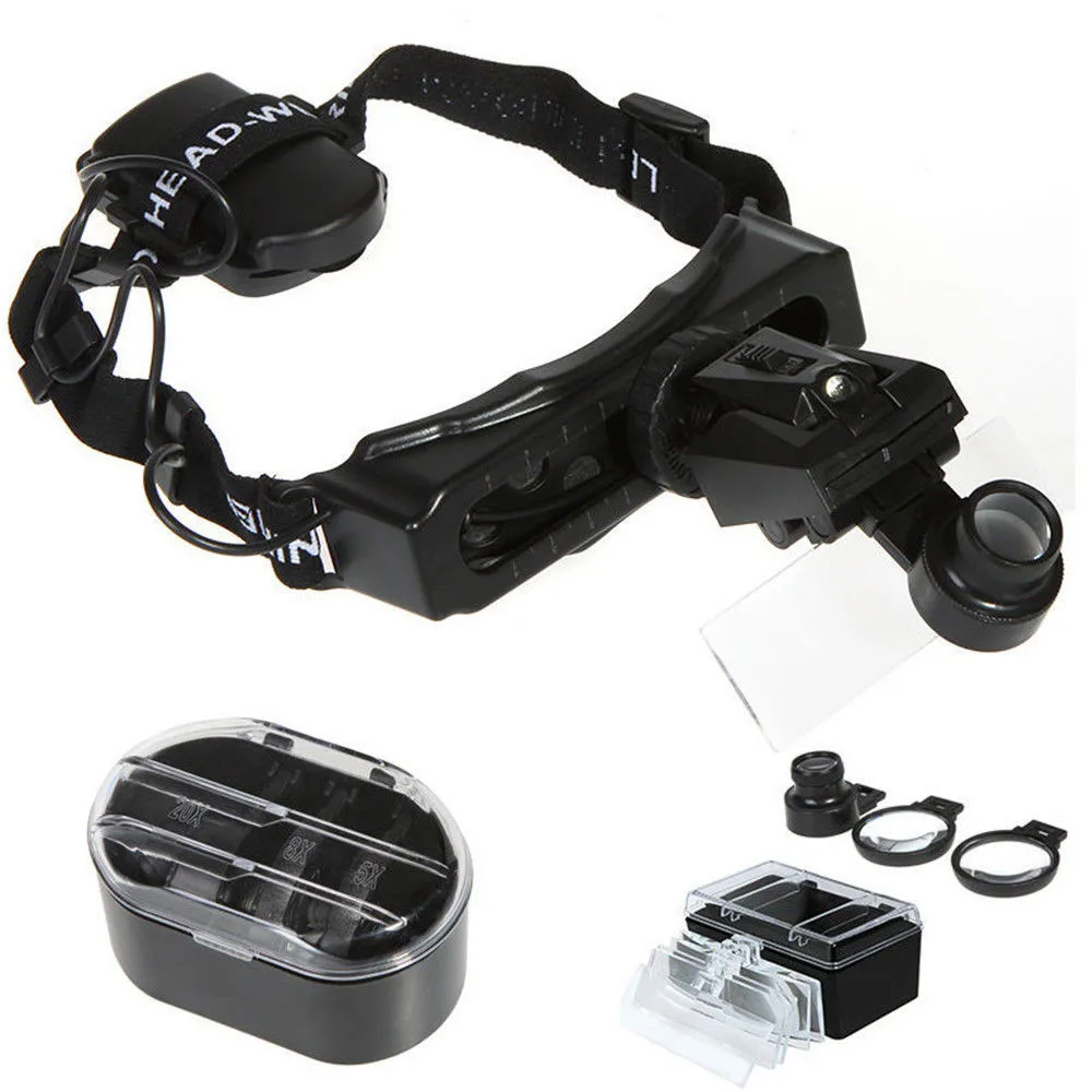 36pcs 8 Lens 1X 20X LED Headlamp Magnifying Glass Headband Read Jewel