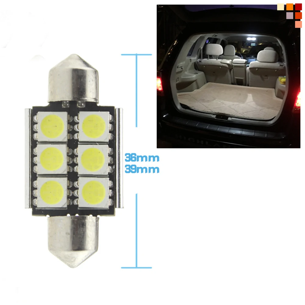 

YS 50X Car Interior Led 36/39/41mm C5W C10W Canbus 6SMD 5050 DC12V Dome Festoon Light Pure White Error Free LED Light Wholesale