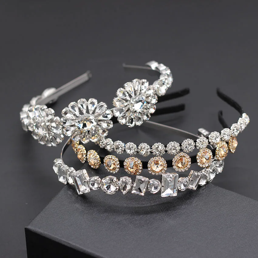 

Simple rhinestone wild big flower headband Baroque fashion personality multicolor transparent crystal flower wild headband 867