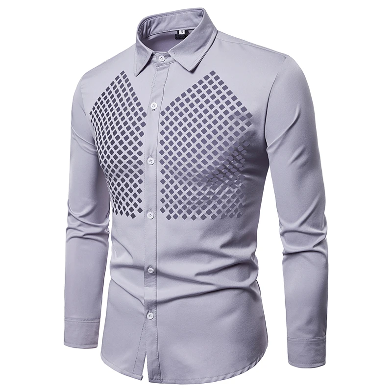Solid Chest Hollow Grenadine Design Male Long Sleeve Shirt Men Turn-down collar Breathable  Shirt Bar Hairstylist Fashions