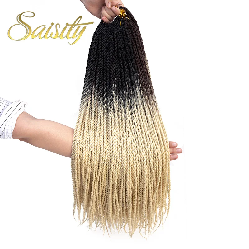 Saisity Synthetic Ombre Senegalese Twist Hair Crochet braids 24 inch 20 Roots/pack Braiding Hair for Women Grey,Pink,Brown