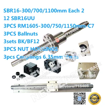

3sets SFU1605 -300/750/1150mm ballscrews+SBR16 -300/700/1100mm each2+ SBR16UU,BK12BF12 and NUT HOUSINGS and 3 couplings