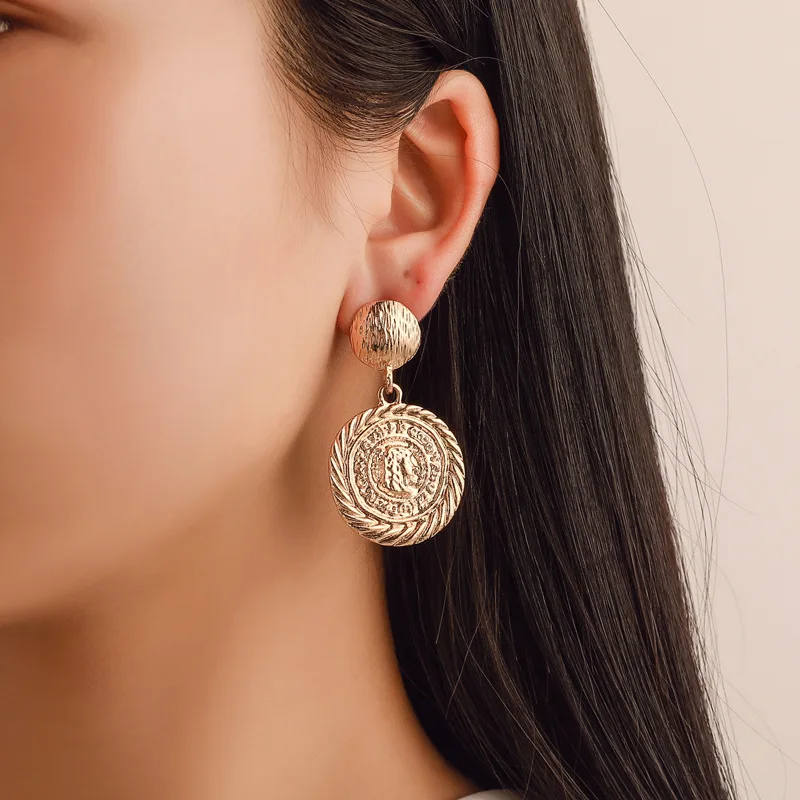 

Modyle 2019 New Brand Gold Silver Color Metal Portrait Drop Earrings for Woman Wedding Jewelry Wholesale