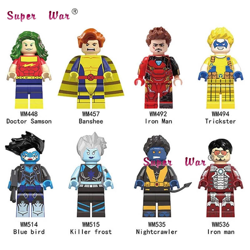 

Single Super Hero Doctor Samson Banshee Iron Man Trickster Blue Bird Nightcrawler Killer Frost building block toys for children