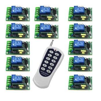 

15CH AC 85V-250V 30A rf home automation remote control switch 433MHZ 1 transmitter and 12 recevier Radio smart control SKU: 5482