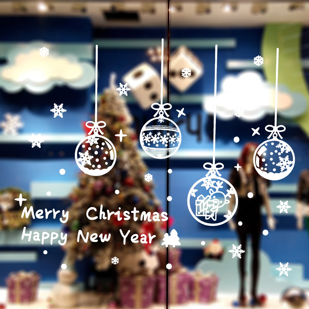 Removable Merry Christmas Vinyl Window Stickers Baubles Snowflakes DIY