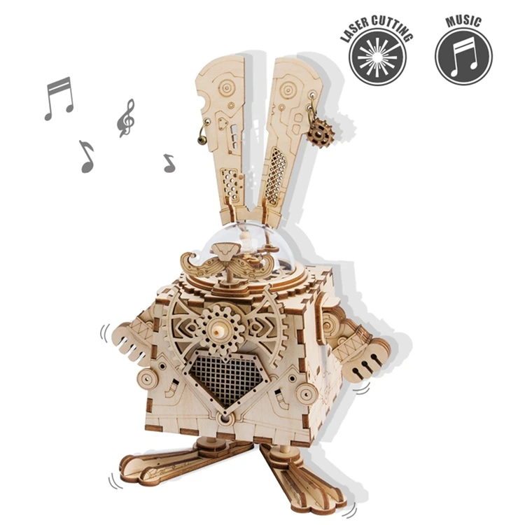 Bunny Robud Новые DIY Модели Строительные наборы механическая модель 3D деревянная головоломка фильм проектор сокровище поезд игрушки для детей LG/LK/AM - Цвет: Bunny