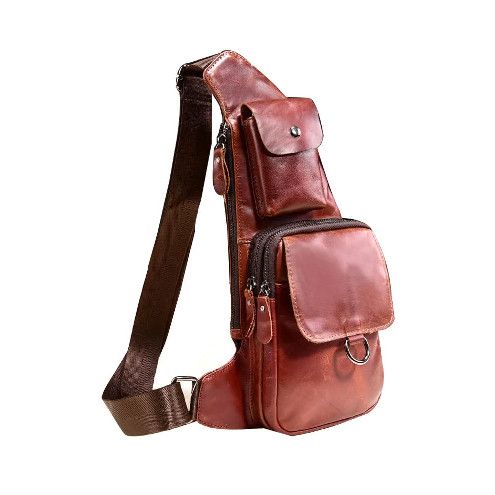 Из натуральной кожи Для мужчин Грудь сумка бренд разработан Crossbody сумки на плечо из коровьей кожи день пакет путешествия Курьерские Сумки поясная сумка - Цвет: Brown