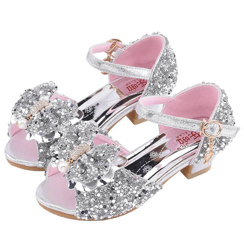 Летние сандалии для девочек; Свадебные вечерние туфли принцессы; тонкие туфли принцессы с жемчужинами и бантом;# XTN
