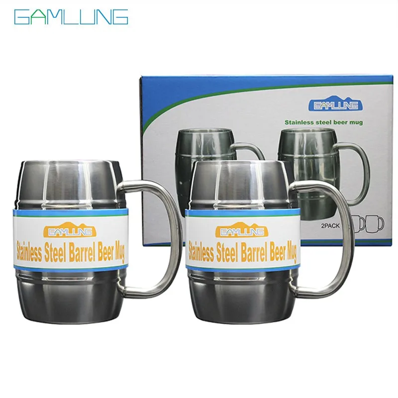 

Gamlung Brand Gift Box Stainless Steel Barrel Beer Mug Tankard Stein Double Wall Coffee Tea Mirror Cup Set 16OZ 2 PCS 2017