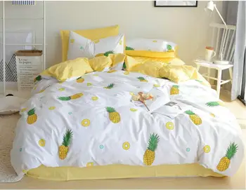 

Pastoral style bedding sets 4pcs Queen King size 100%cotton green pineapple duvet cover+bedsheet+pillowcase linen bedcover set
