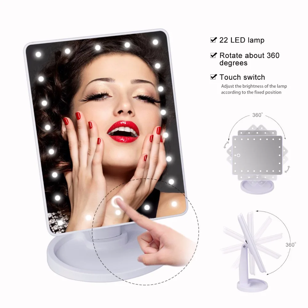 Biutee 360 градусов вращение Сенсорный экран косметическое зеркало с 16 светодиодный свет Яркость Регулируемый инструмент для макияжа