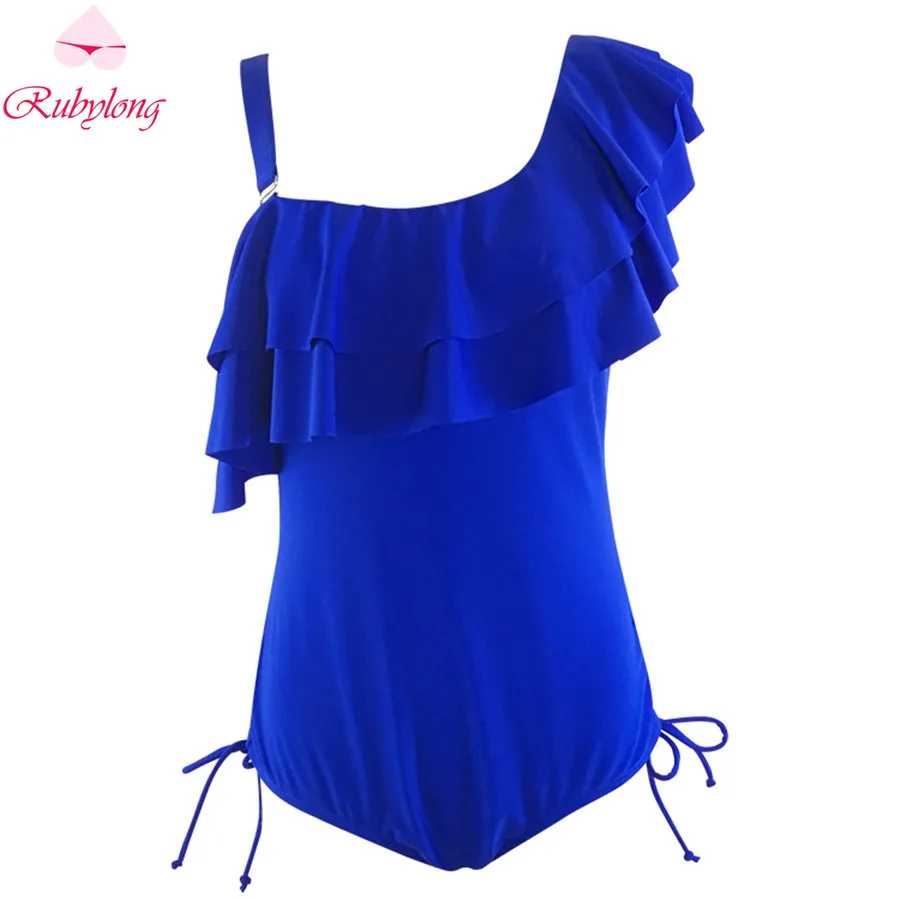 

Rubylong 2017 Newest Ruffled One-Piece Suit Women One Shoulder Swimwear Sexy Solid One Piece Swimsuit Monokini Plus Size