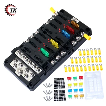 

3 in 1 Assembly Blade Fuse Block Box Holder 12 Way Screw Nut Terminal with Fuses Waterpoof Cover for Boat Marine Automotive