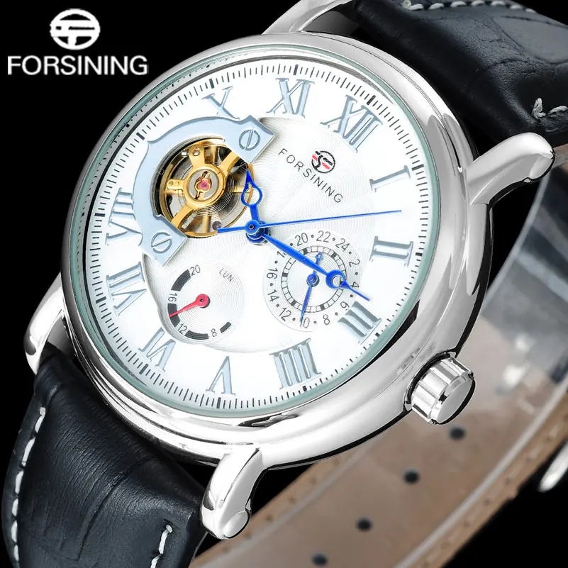 Fashion Casual FORSINING men business brand watches white dial tourbillion wristwatches auto Mechanical relogio masculino A826