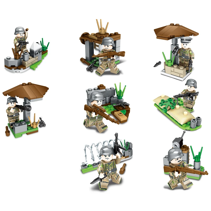 

8 in 1 New Compatible LegoINGlys Military Swat Minifigure Ww2 German Army Building Blocks Toys For Children Enlighten Gift