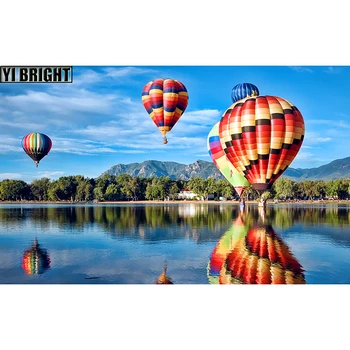 

YI BRIGHT DIY 3D Diamond Embroidery,Cross Stitch,Painting "Hot Air Balloon & Lake",Full Diamond Painting,Home Decoration,GT