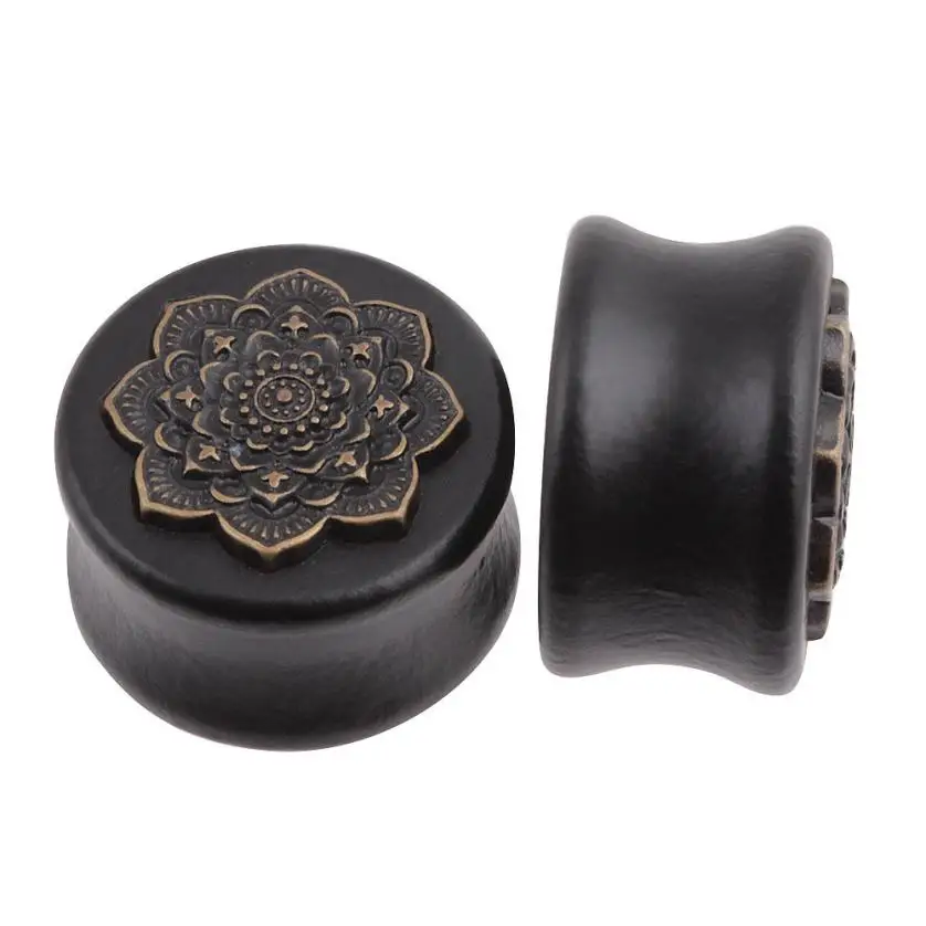 

2018 New Black Wood Datura Flowers Tunnel Ear Plug Only Ornate Copper Piercing Jewelry Ear Delicate Jan 27