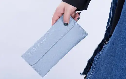 Модный сплошной цвет Личи шаблон PU длинный кошелек Флип кошелек для монет/карт для леди