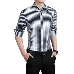Лидер продаж Весенняя Мужская рубашка с длинными рукавами в полоску однотонные клетчатые Мужской Бизнес Рубашка брендовая одежда