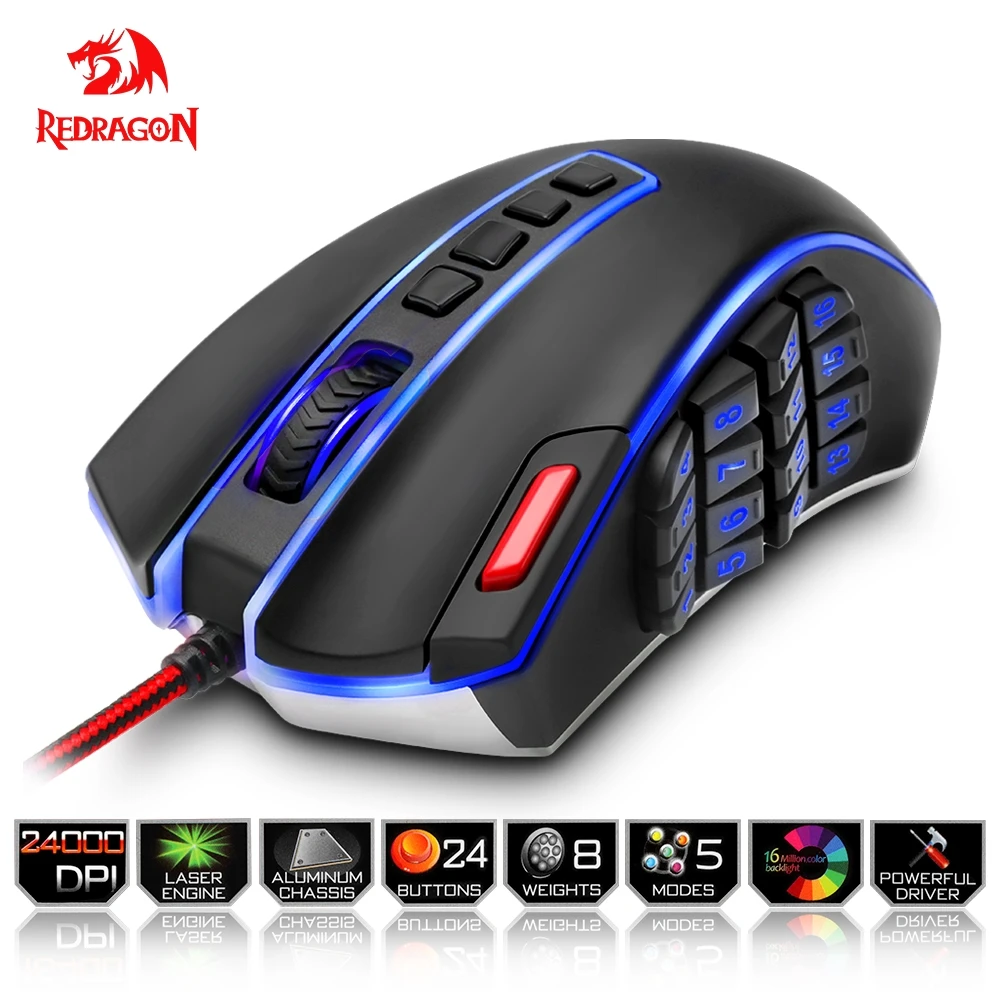 Redragon USB Gaming Mouse 24000 DPI 24 buttons ergonomic design for desktop computer accessories programmable mice gamer lol PC Redragon USB Gaming Mouse 24000 DPI 24 buttons ergonomic design for desktop computer accessories programmable mice gamer lol PC