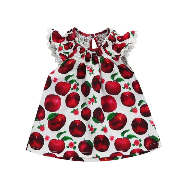 Toddler Baby Gilrs Ruched Lace Apple Print Dress Sleeveless Mini ...