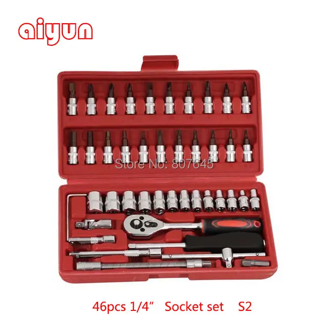 

46pcs socket set 1/4" car repair tools ratchet wrench spanner set hand tools combination bits set screwdriver set tool kit 46