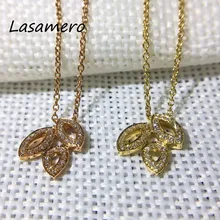 Lasamero венчик 0,2 CTW круглый вырез центр выложенный из бриллиантов набор 18 k золото натуральный бриллиант кулон ожерелье