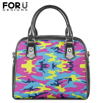 

FORUDESIGNS 2019 Tote Women Leather Shoulder Bags Colorful Camouflage Print Casual Zipper Crossbody Handbag Ladies Messenger Bag