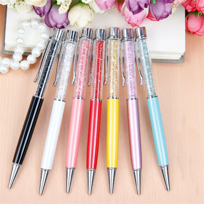 

14 Colors Crystal Ballpoint Pen Fashion Creative Stylus Golden Touch Pen for Writing Stationery Office & School Black refill