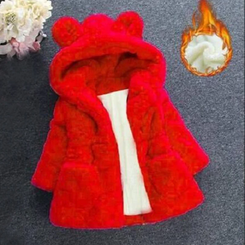 Snowsuit Faux Fur Fleece Coat Baby Hooded Solid Color Jacket Outerwear New Winter Baby Girls Clothes Pageant Warm Jacket