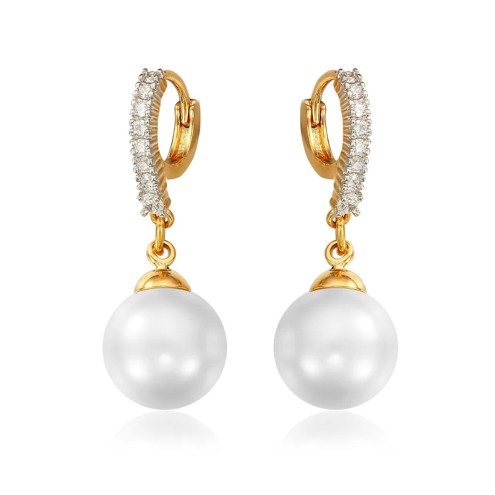 

White Gold Color Hoop Channel Pave Zircon CZ White Pearl Bead Hanging Drop Dangle Earrings for Women Party Jewelry Bijoux Aros