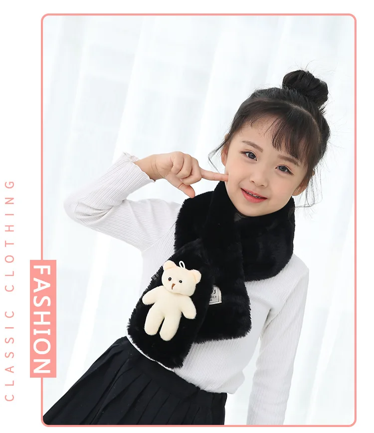  Rabbit Hair Scarf Cute Bear Doll Cross Scarf New Fashion 2018 Autumn And Winter Outdoor Wild Warm Solid Color Scarf GCG66 (10)