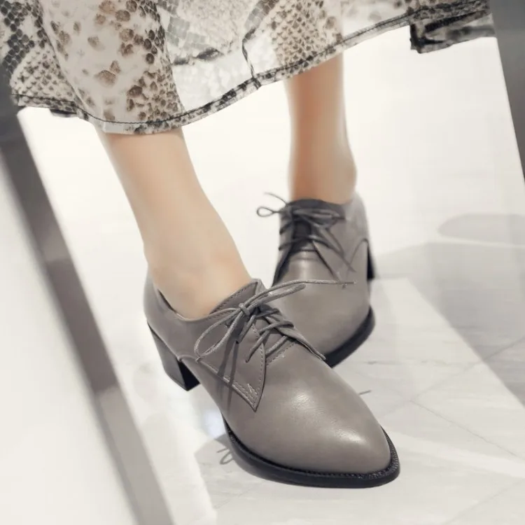 

2016 vintage british style lacing pointed toe thick heel single shoes small yards 30 - 33 plus size 40 - 48 work shoes