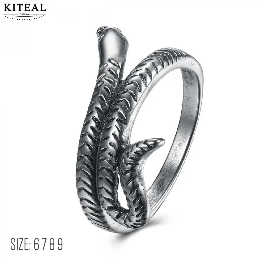 

KITEAL Hot Selling Maya stainless steel Tail ring for female snake black Retro Plating Silver bague femme joias