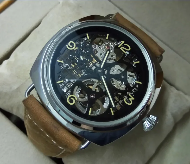 47 мм geervo азиатские 17 камней Механический ручной взвод движения мужские часы выдолбленные Механические часы 195-8A