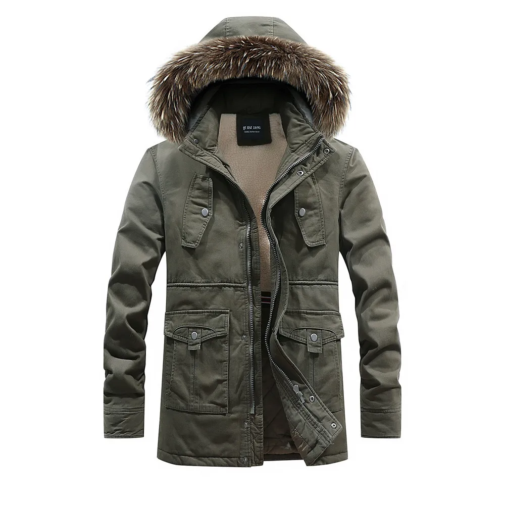 

Fashion Winter Jacket Men Parka Waterproof Casual jacket fur winter coat long Pocket Button Zipper Hoodie Thermal Top #4O18 #F