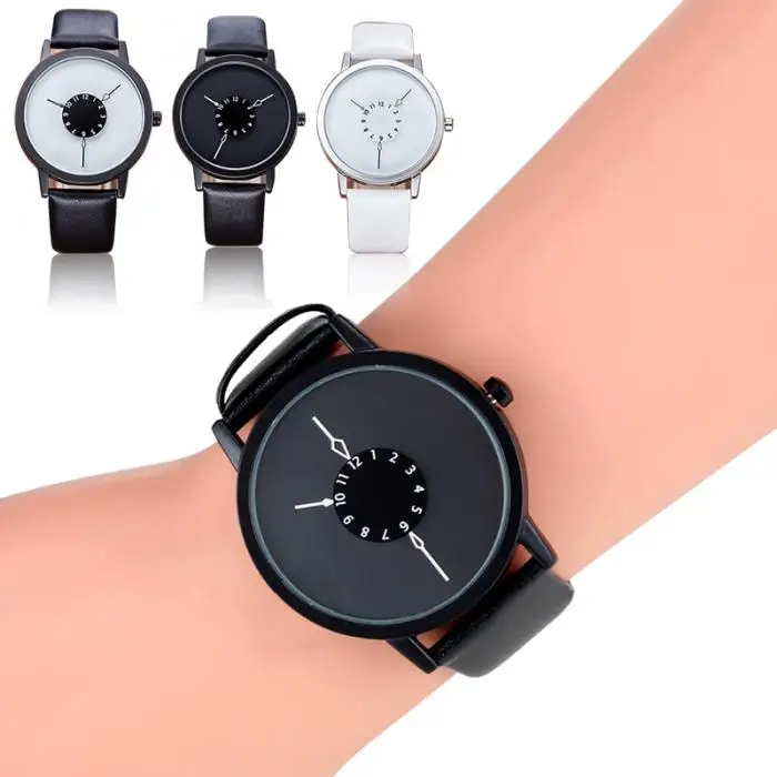 Циферблат дизайн унисекс часы для женщин Человек Мода из искусственной кожи повседневное наручные простой любителей кварцевые часы LXH