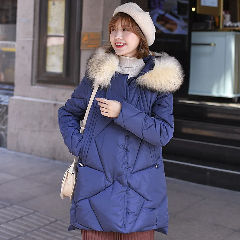 3xl Long Coats Winter Down Jacket for Women Parka Jacket Femme 2019 New Warm Hooded Big Fur Collar Jacket Cotton Outwear Large